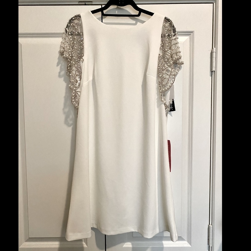 White Dress with Textured Short Sleeves